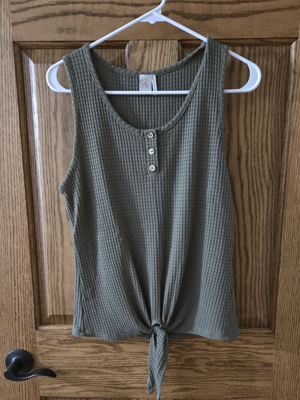 Paper Crane Olive Waffle Knit Tie-Front Tank Top
